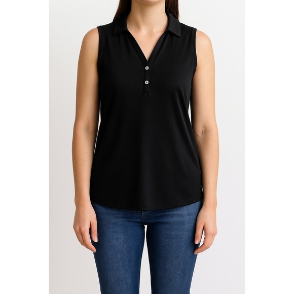 Merona Sleeveless Blouse Button Down Collared Top Casual Black Size M - Picture 1 of 4